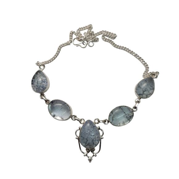 Blue Chalcedony Sterling Silver Statement Necklace - 22 Inches - Picture 3 of 7